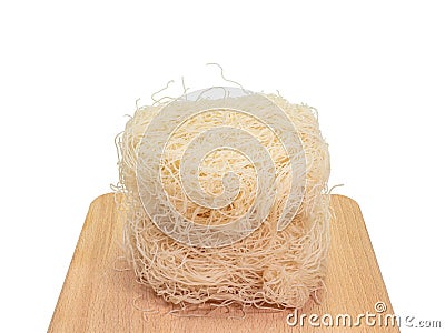 Old pot rice noodles, Taiwanese instant dried thin noodle food with wooden board Stock Photo
