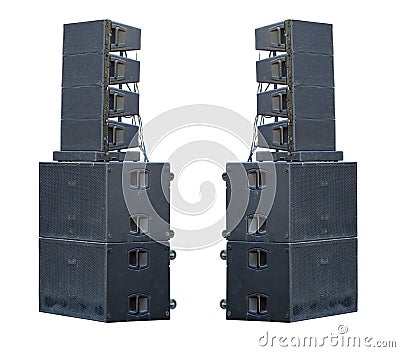 Old powerful large audio speakers isolated on white background Stock Photo