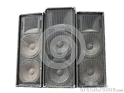 Old powerful stage concerto audio speakers isolated on white Stock Photo