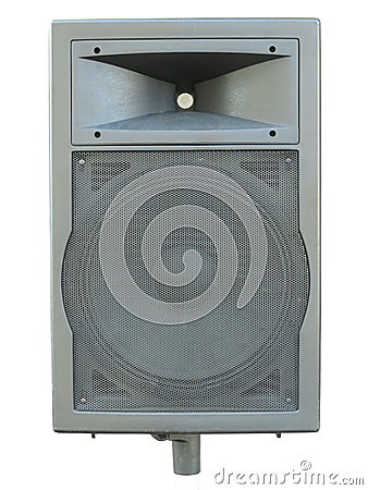 Old powerful stage concerto industrial audio speaker isolated on Stock Photo