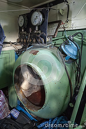 old pressure chamber to stabilize the pressure on board the boat Stock Photo