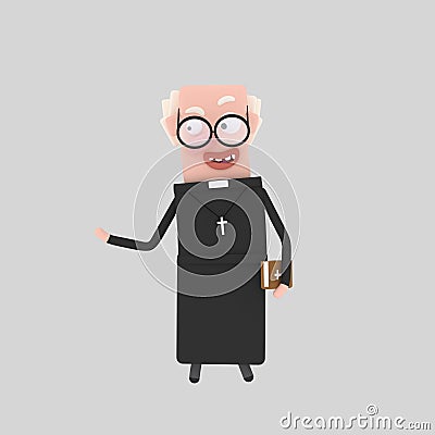 Old priest 3D Cartoon Illustration