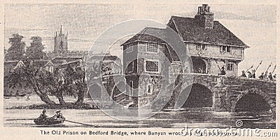 The Old Prison on Bedford Bridge where Bunyan wrote his Pilgrim's Progress Editorial Stock Photo