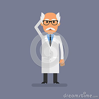 Old professor holding his head Vector Illustration