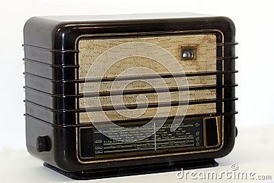 Retro radio device on a gray and white background Stock Photo