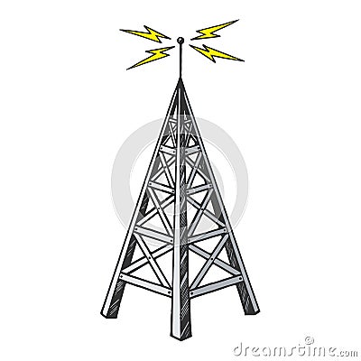 Old radio tower color sketch engraving vector Vector Illustration