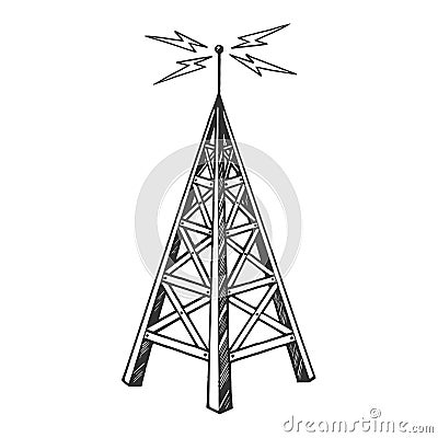 Old radio tower sketch engraving vector Vector Illustration