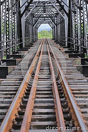 Old rail way bridge, Rail way construction in the country, Journey way for travel by train to any where. Stock Photo