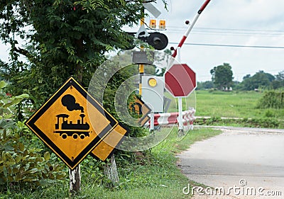 Old railroad crossing in rural. Stock Photo