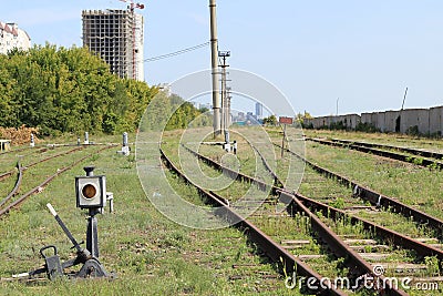 Old railroad switch lantern for rail travel in the right direction Stock Photo