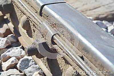 Old railroad tracks, closeup of photo Stock Photo