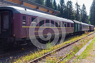 Old railroad wagons on the siding Editorial Stock Photo