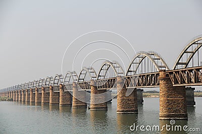 Old Railway bridge and new bridge side view on Godavari River Stock Photo
