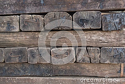 Old railway sleeper wood - wooden sleepers Stock Photo