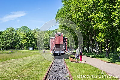 Old railway wagon in the historic memorial park Westerbork Editorial Stock Photo