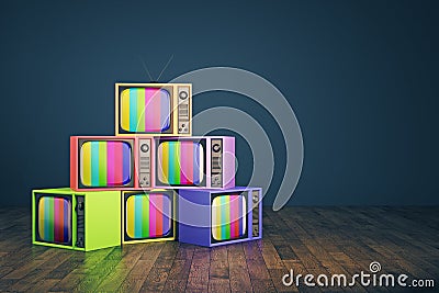 Old rainbow TV pile Stock Photo