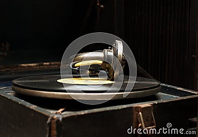 Old rarity gramophone with record Stock Photo