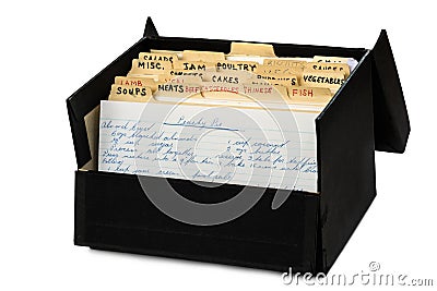 Old Recipe Box Open Isolated on White Stock Photo