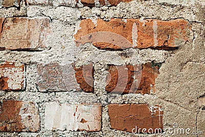 Old red brick wall with cracks, style loft background Stock Photo