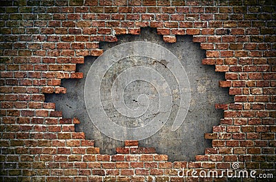 Old red brick wall damaged background texture Stock Photo