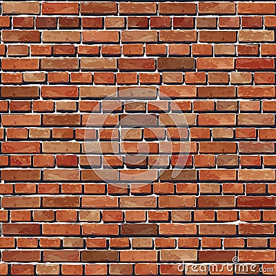 Old Red brick wall seamless background. Vector Illustration