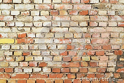 Old red brick wall strong and durable, Brick wall old shabby close up Stock Photo