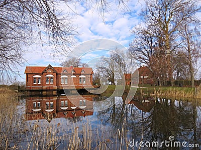 Old red building, Lithuania Stock Photo