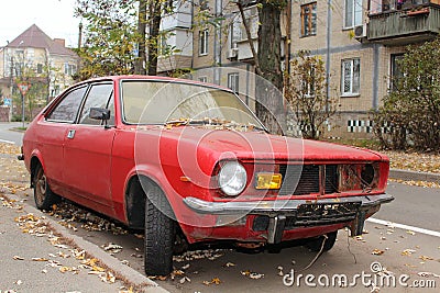 old red car in the city 3 Stock Photo