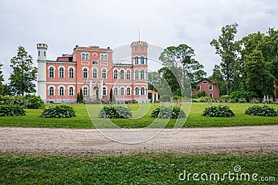 Old red castle in Lavia, Birini. Stock Photo