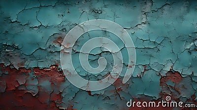 Old red concrete wall surface. ?rumbled. Close-up. Dark teal rough background for design. Stock Photo