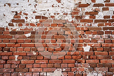 Old, red, empty brick wall background, texture Stock Photo