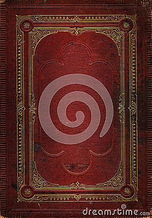 Old red leather texture with gold decorative frame Stock Photo