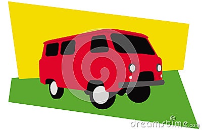 Old red minibus. 60s style car. Vector Illustration