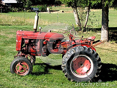 Old Red Tractor Stock Photo