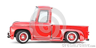 Old red truck for delivery isolated on a white background. Cartoon Illustration