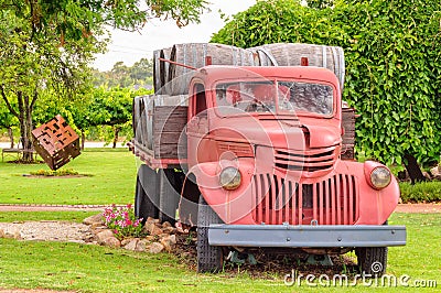 Old red wine barrel truck - Perth Stock Photo