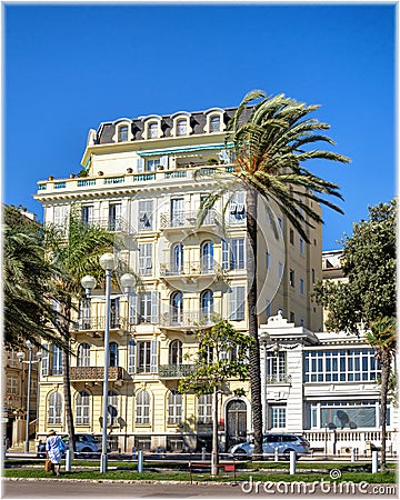 Old Renaissance style building at the Promenade des anglais in Nice, France Editorial Stock Photo