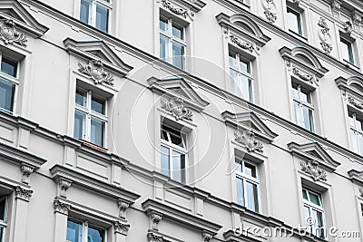 Old residential building facade - restored facade Stock Photo