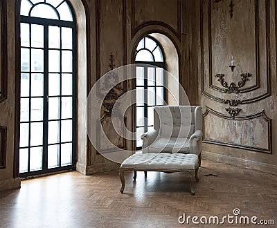 Old Retro Armchair against Window Stock Photo