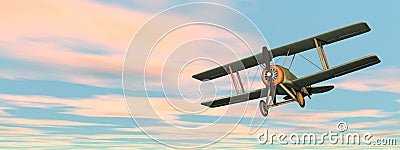 Old retro biplane flying in the sky - 3D render Stock Photo