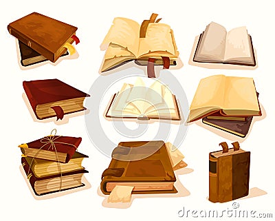 Old or retro books with bookmark in pile or stack Vector Illustration