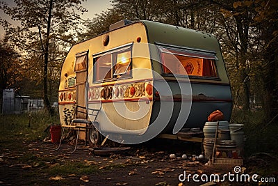 Old retro caravan. Generate Ai Stock Photo