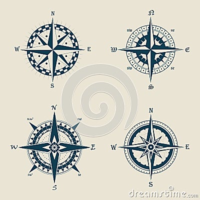 Old or retro compass or vintage wind roses Vector Illustration