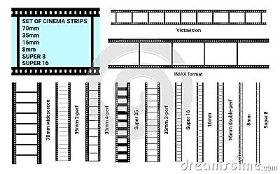 Old retro film strip frame set. Vector Illustration