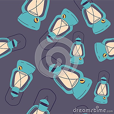 Old retro lanterns with oil hand handle, print Vector Illustration