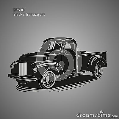 Old retro pickup truck vector illustration. Vintage transport vehicle Vector Illustration