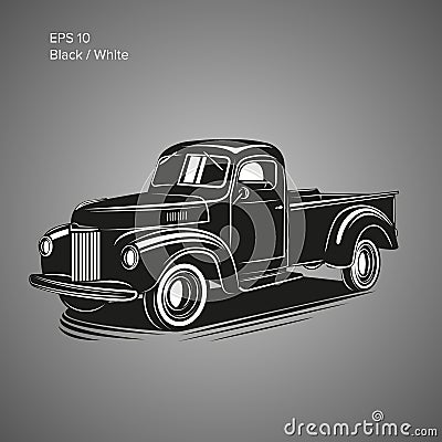 Old retro pickup truck vector illustration. Vintage transport vehicle Vector Illustration