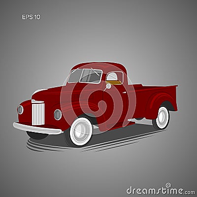 Old retro pickup truck vector illustration. Vintage transport vehicle Vector Illustration