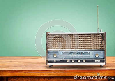 Old retro radio on table Stock Photo