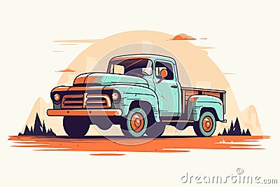 Old retro rusty american muscle pick up truck vector illustration Vector Illustration